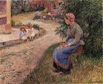 Камиль Писсарро Служанка сидит в саду в Эраньи 1884г