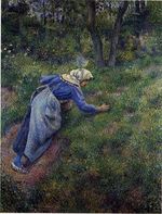 Камиль Писсарро Крестьянка собирает траву 1881г